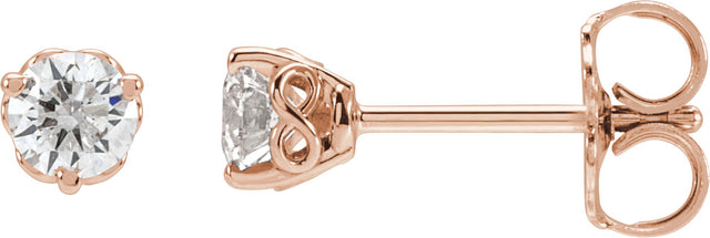14K Gold Natural Diamond Round 3-Prong Infinity-Inspired Stud Earrings - Rose Gold
