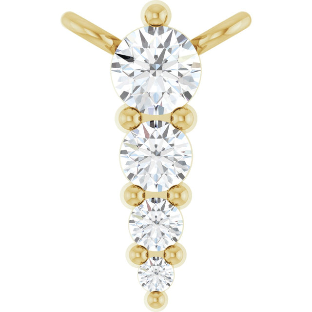 14K Gold Round Natural Diamond Accented Graduated Bar Necklace - Yellow Gold