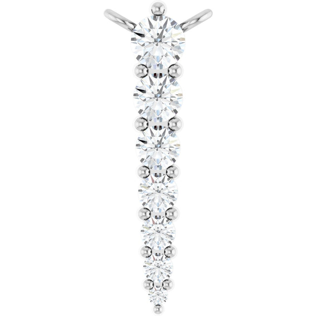 14K Gold Round Natural Diamond Accented Graduated Bar Necklace – 2.75mm Stones - White Gold