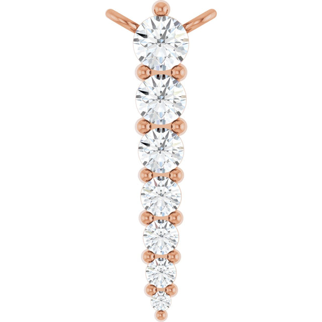 14K Gold Round Natural Diamond Accented Graduated Bar Necklace – 2.75mm Stones - Rose Gold