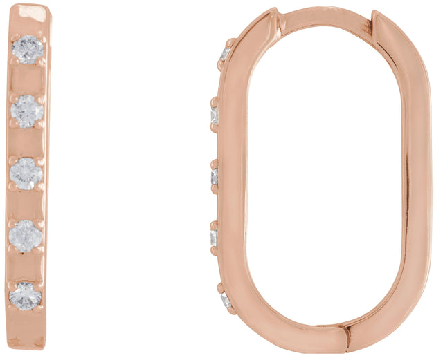 14K Gold Round Natural Diamond Elongated Hoop Earrings - Rose Gold