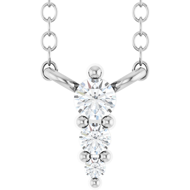 14K Gold Round Natural Diamond Accented Graduated Bar Necklace - White Gold