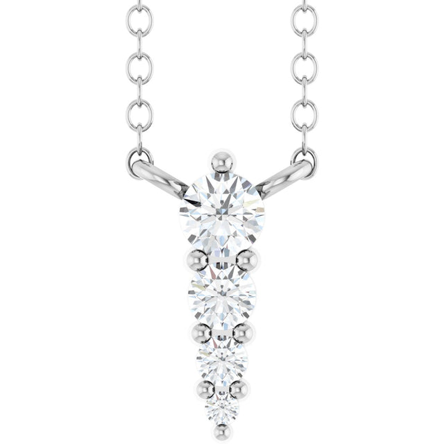 14K Gold Round Natural Diamond Accented Graduated Bar Necklace - White Gold