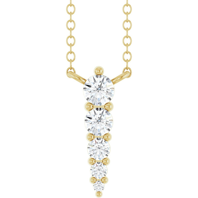 14K Gold Round Natural Diamond Accented Graduated Bar Necklace - Yellow Gold