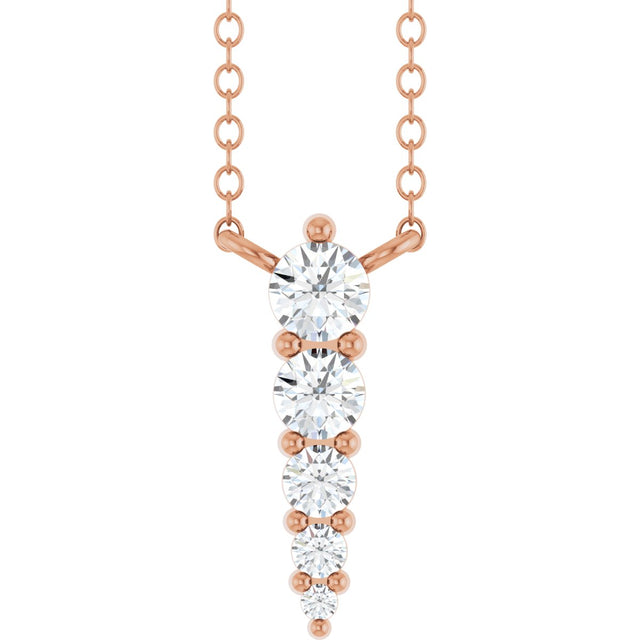 14K Gold Round Lab-Grown Diamond Accented Graduated Bar Necklace - Rose Gold