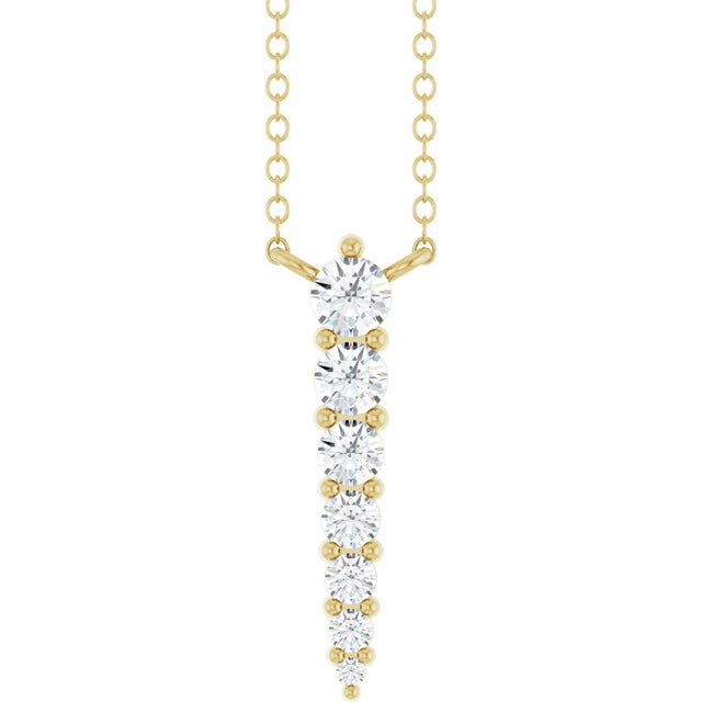 14K Gold Round Lab-Grown Diamond Accented Graduated Bar Necklace - Yellow Gold