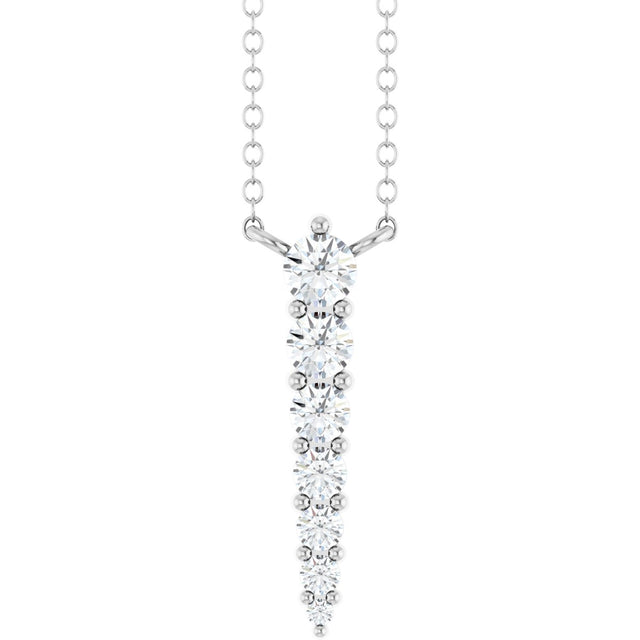14K Gold Round Natural Diamond Accented Graduated Bar Necklace – 2.75mm Stones - White Gold