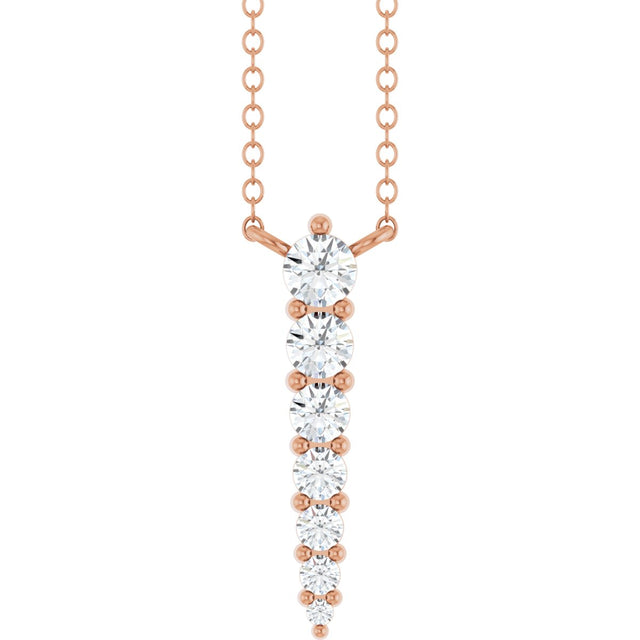 14K Gold Round Lab-Grown Diamond Accented Graduated Bar Necklace - Rose Gold
