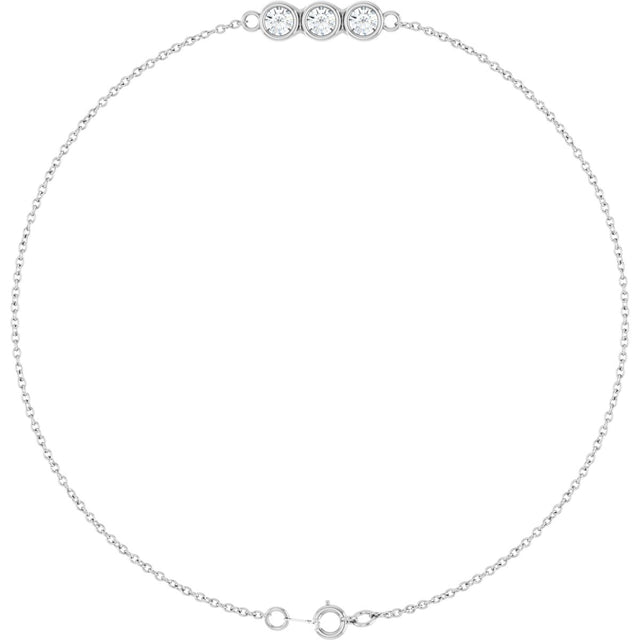 14K Gold Round Lab-Grown Diamond Accented Link Bracelet – 3mm Stones - White Gold