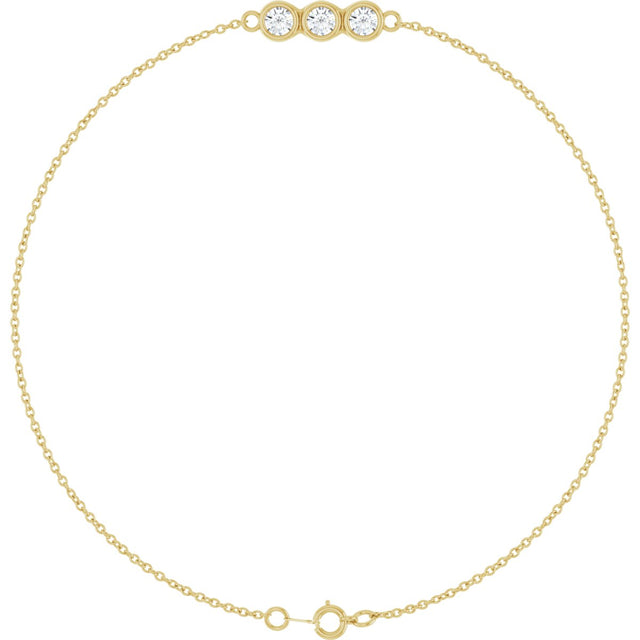 14K Gold Round Lab-Grown Diamond Accented Link Bracelet – 3mm Stones - Yellow Gold