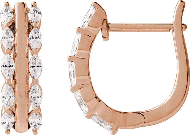 14K Gold Marquise Natural Diamond Accented U-Hoop Earrings - Rose Gold