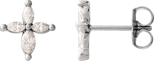 Platinum Marquise Natural Diamond Accented Cross Earrings