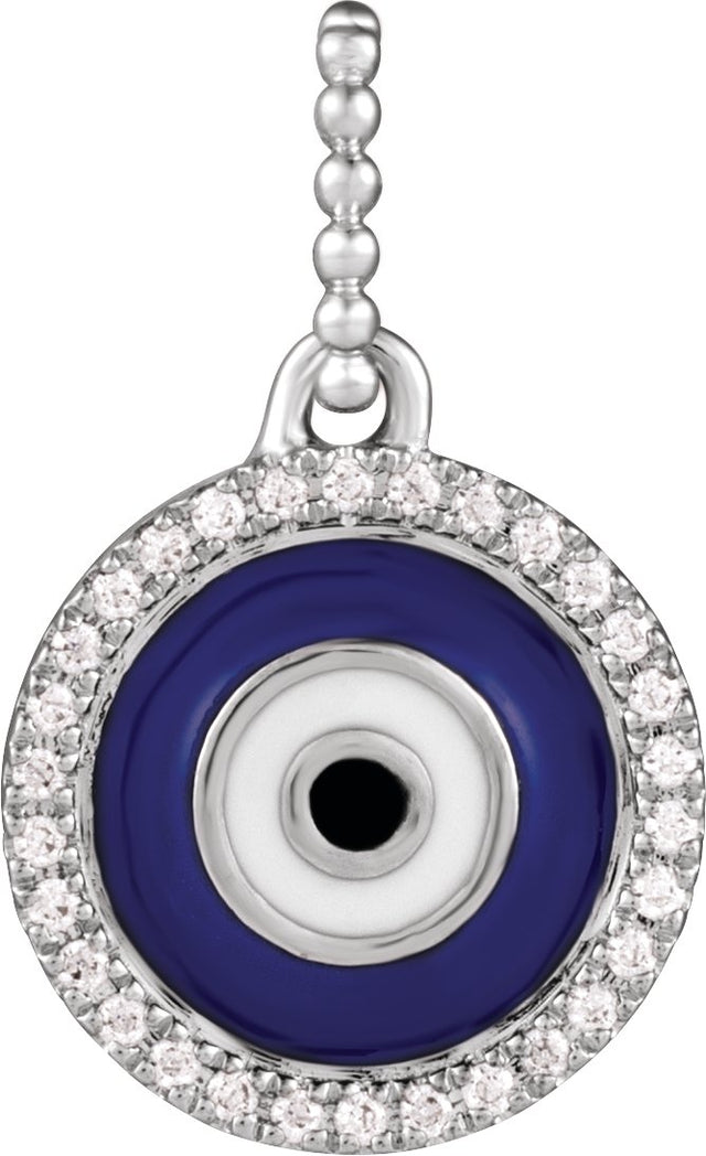 14K Gold Accented Evil Eye Pendant - White Gold