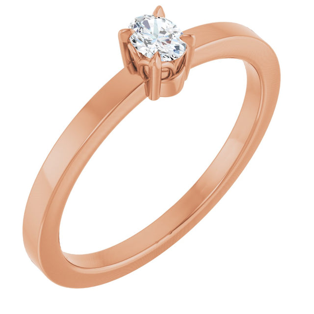 14K Gold Emerald Natural Diamond Claw-Prong Solitaire Ring - Rose Gold