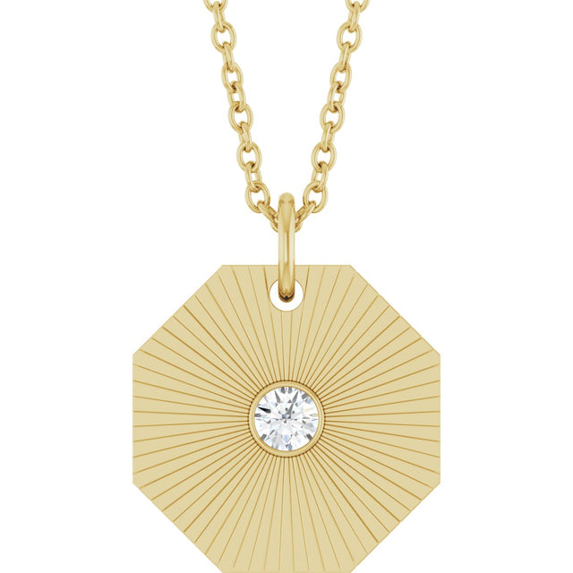 14K Gold Round Natural Diamond Medallion Necklace or Pendant - Yellow Gold