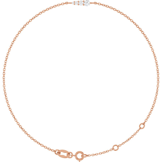 14K Gold Natural Diamond Graduated Link Bracelet - Rose Gold