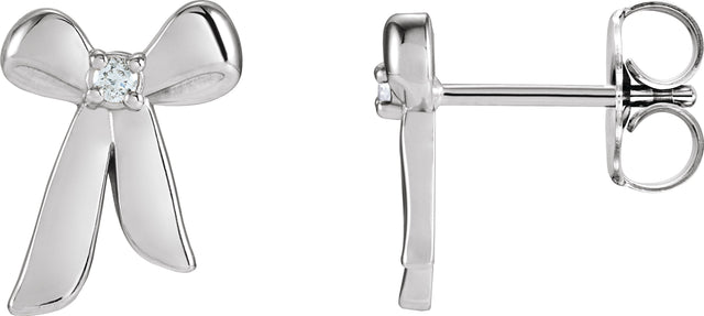 14K Gold Round Natural Diamond Accented Bow Earrings - White Gold