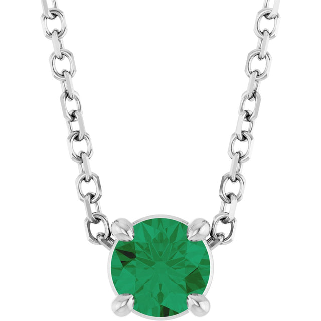 14K Gold Round Natural Emerald Solitaire Slide Necklace or Pendant - White Gold