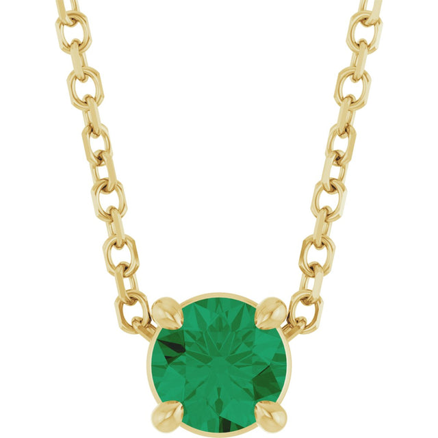 14K Gold Round Natural Emerald Solitaire Slide Necklace or Pendant - Yellow Gold