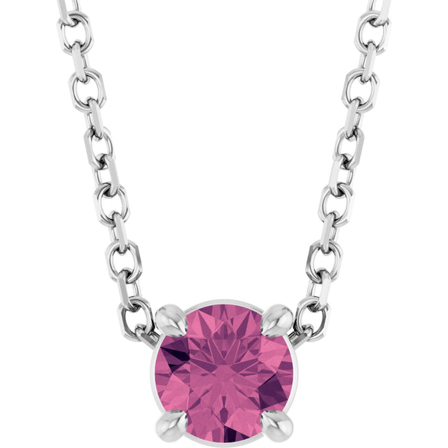 Platinum Round Natural Pink Tourmaline Solitaire Slide Necklace or Pendant