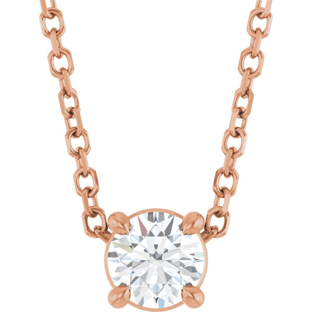 14K Gold Round Natural Diamond Solitaire Slide Necklace or Pendant - Rose Gold