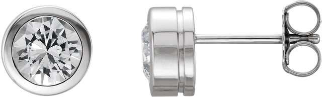 14K Gold Natural White Sapphire Round Bezel-Set Birthstone Stud Earrings - White Gold