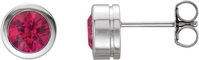 14K Gold Lab-Grown Ruby Round Bezel-Set Birthstone Stud Earrings - White Gold