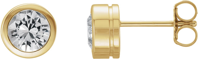 14K Gold Natural White Sapphire Round Bezel-Set Birthstone Stud Earrings - Yellow Gold