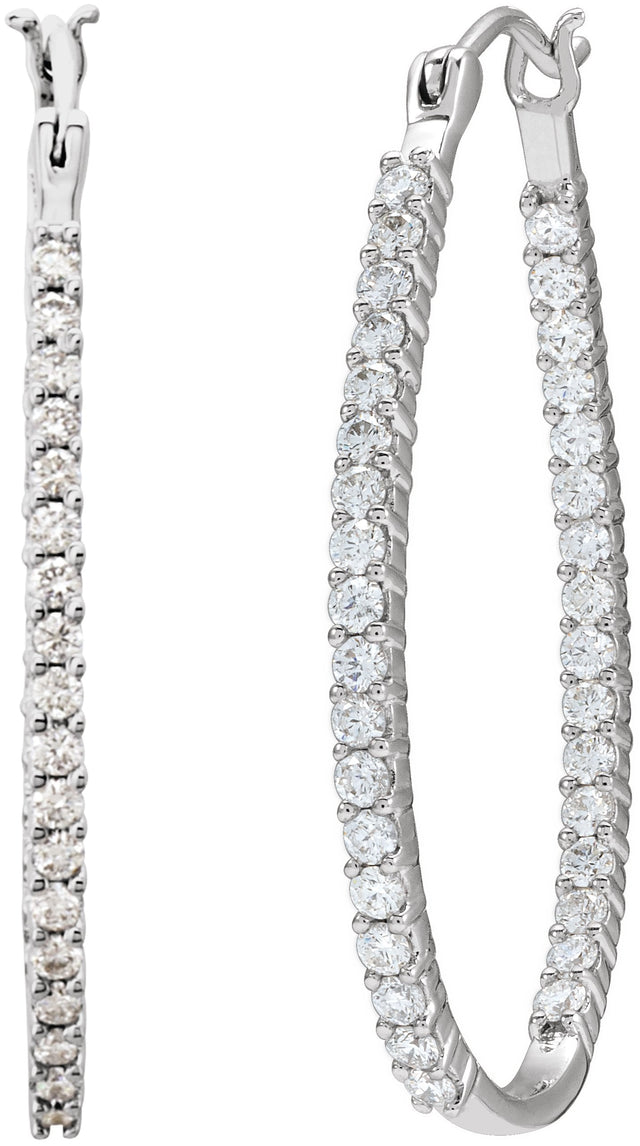 14K Gold Round Natural Diamond Inside-Outside U-Hoop Earrings - White Gold
