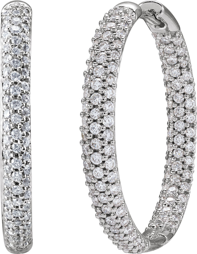 18K Gold Round Natural Diamond Pavé-Style Inside-Outside Hinged Hoop Earrings