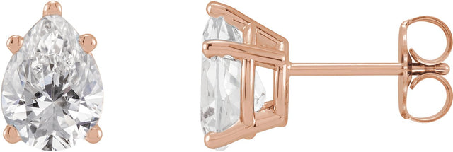 14K Gold Natural Diamond Pear 5-Prong Stud Earrings - Rose Gold