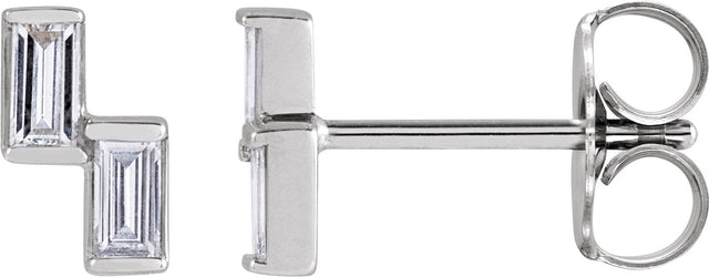 14K Gold Straight Baguette Natural Diamond Two-Stone Stud Earrings - White Gold