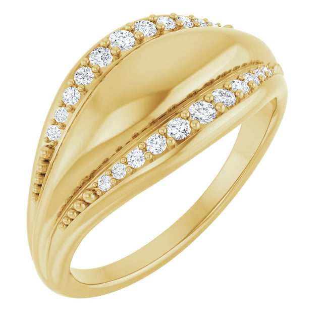14K Gold Round Natural Diamond Accented Ring XI - Yellow Gold