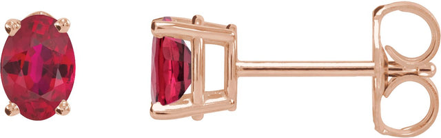 14K Gold Lab-Grown Ruby Oval 4-Prong Lightweight Stud Earrings - Rose Gold