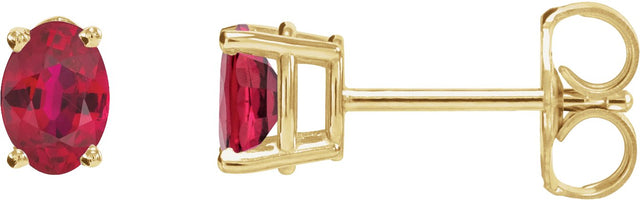 14K Gold Natural Ruby Oval 4-Prong Lightweight Stud Earrings - Yellow Gold