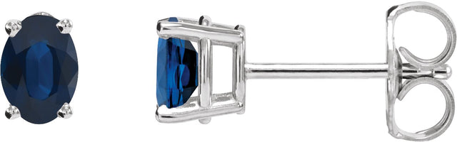 14K Gold Natural Blue Sapphire Oval 4-Prong Lightweight Stud Earrings - White Gold
