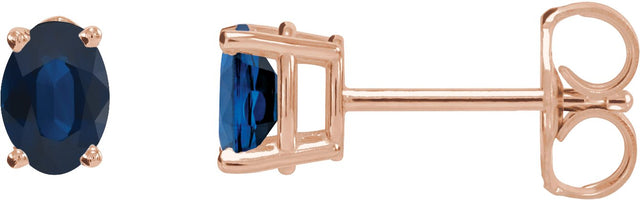 14K Gold Lab-Grown Blue Sapphire Oval 4-Prong Lightweight Stud Earrings - Rose Gold