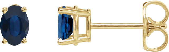 14K Gold Lab-Grown Blue Sapphire Oval 4-Prong Lightweight Stud Earrings - Yellow Gold