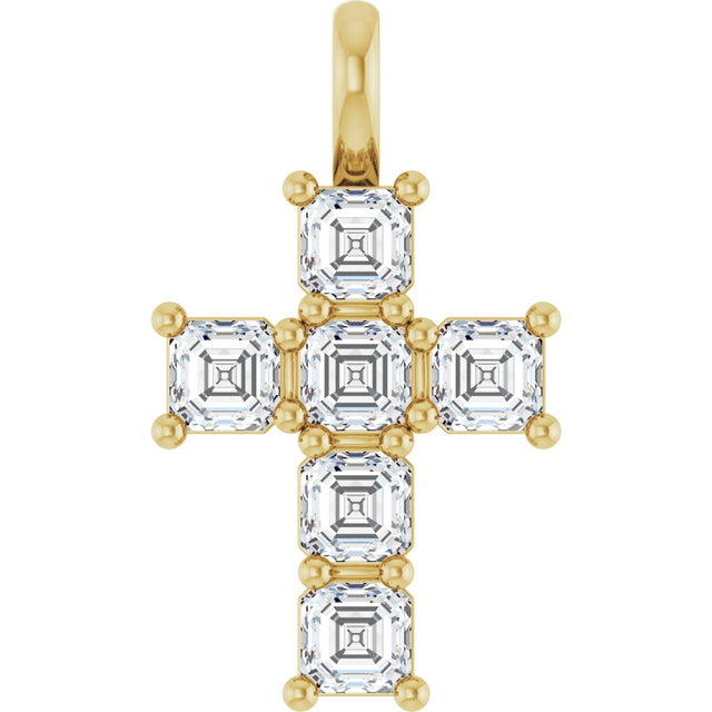 14K Gold Asscher Natural Diamond Accented Cross Pendant - Yellow Gold
