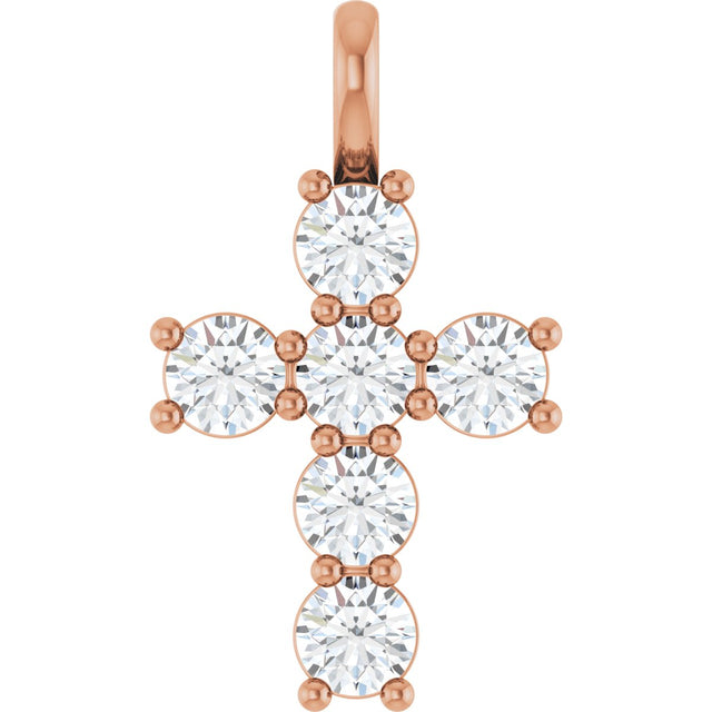 14K Gold Round Natural Diamond Accented Cross Pendant – 2x2mm - Rose Gold