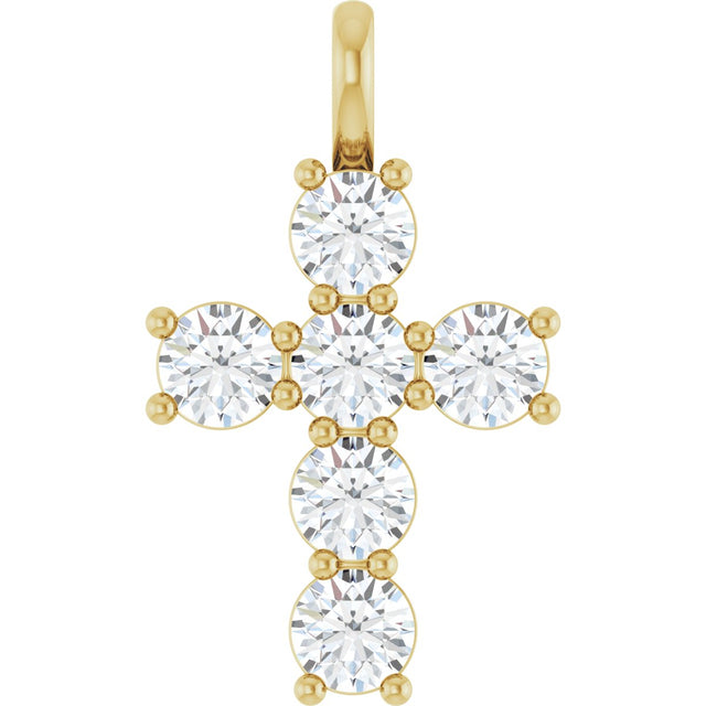10K Gold Round Natural Diamond Accented Cross Pendant - Yellow Gold