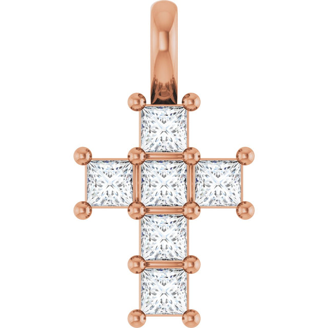 14K Gold Round Natural Diamond Accented Cross Pendant – 2x2mm - Rose Gold