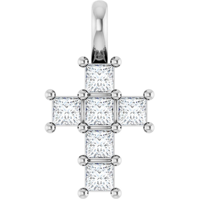 Platinum Round Natural Diamond Accented Cross Pendant