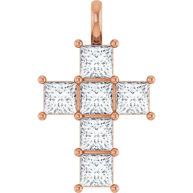 14K Gold Round Natural Diamond Accented Cross Pendant – 2x2mm - Rose Gold