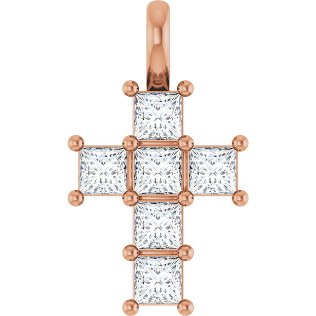 14K Gold Round Natural Diamond Accented Cross Pendant – 2x2mm - Rose Gold
