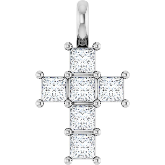 14K Gold Square Lab-Grown Diamond Accented Cross Pendant - White Gold