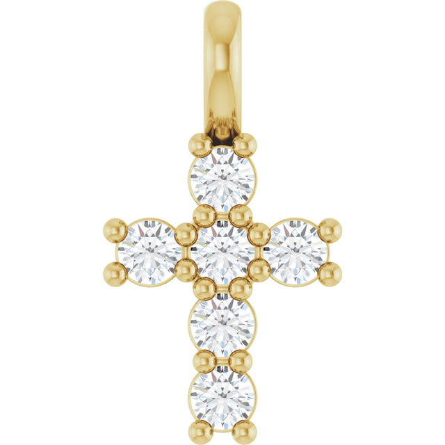 10K Gold Round Lab-Grown Diamond Accented Cross Pendant - Yellow Gold