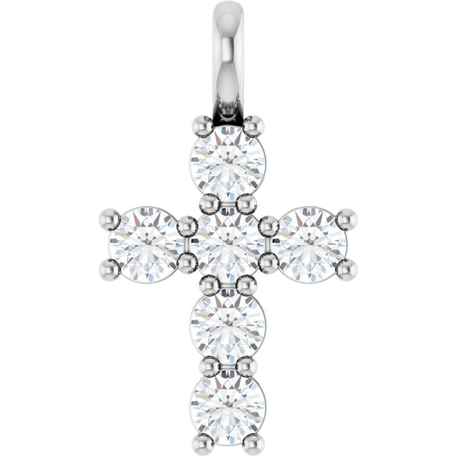 10K Gold Round Natural Diamond Accented Cross Pendant - White Gold