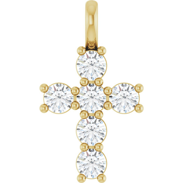 10K Gold Round Lab-Grown Diamond Accented Cross Pendant - Yellow Gold