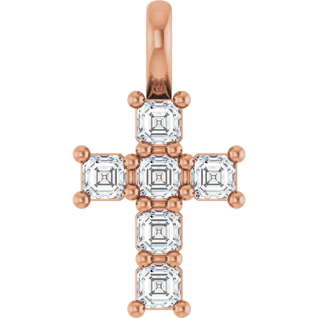10K Gold Asscher Natural Diamond Accented Cross Pendant - Rose Gold